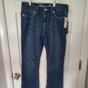 Seven7 NWT Women's Size 12 Dark Wash Jeans Slim Bootcut Rhinestone Design Button